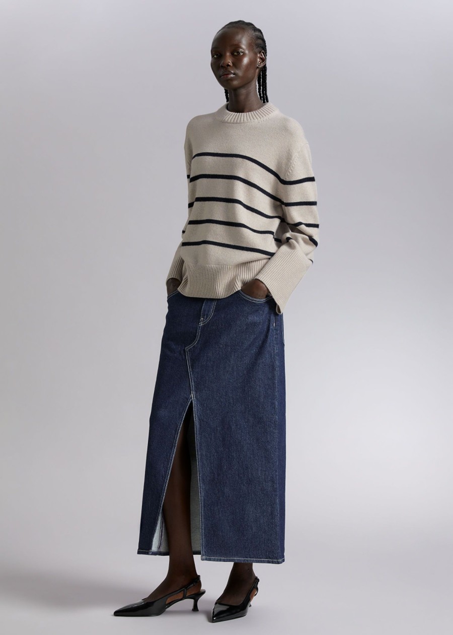 Toj & Other Stories | Uld Striktroje Beige/Navy Melange Stripe