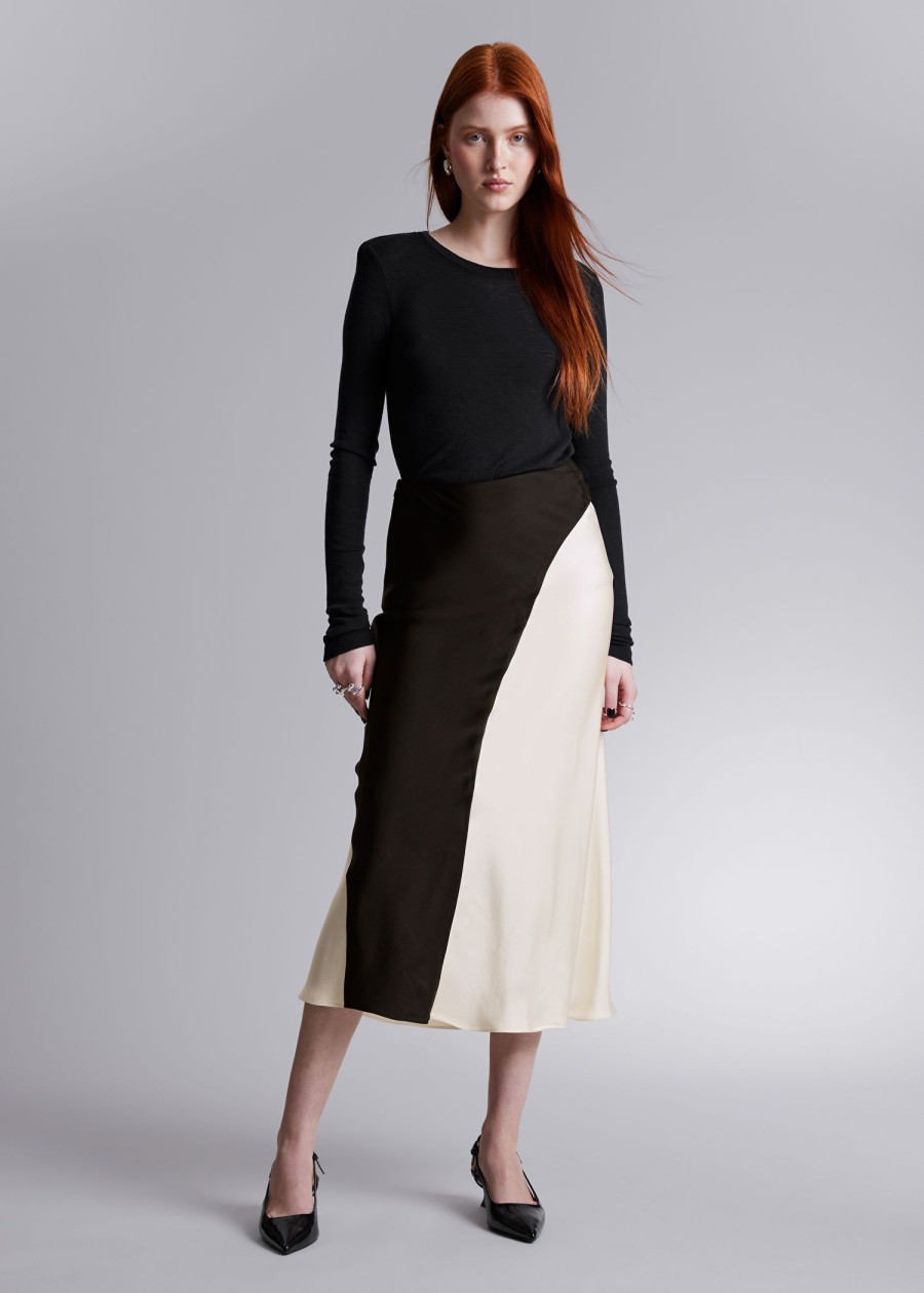 Toj & Other Stories | Satin Midi Nederdel Sort Hvid