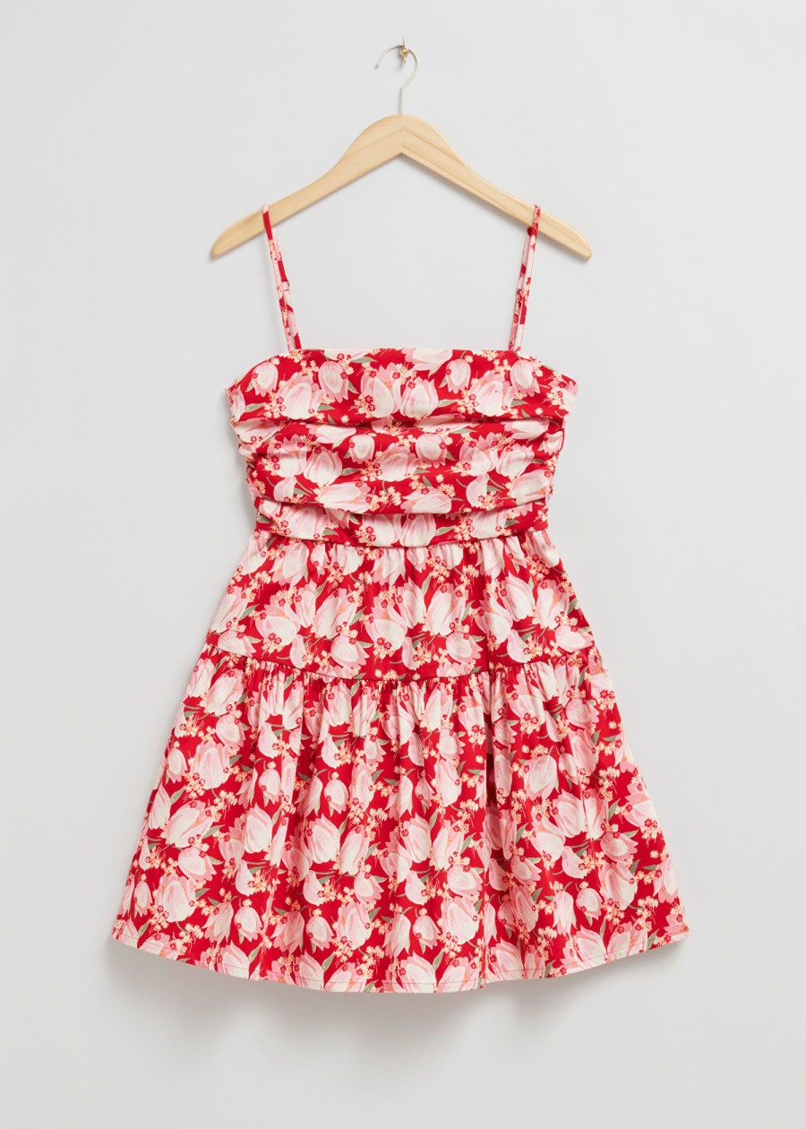 Toj & Other Stories | Babydoll Plisseret Bodice Kjole Lyst Rodt Blomsterprint