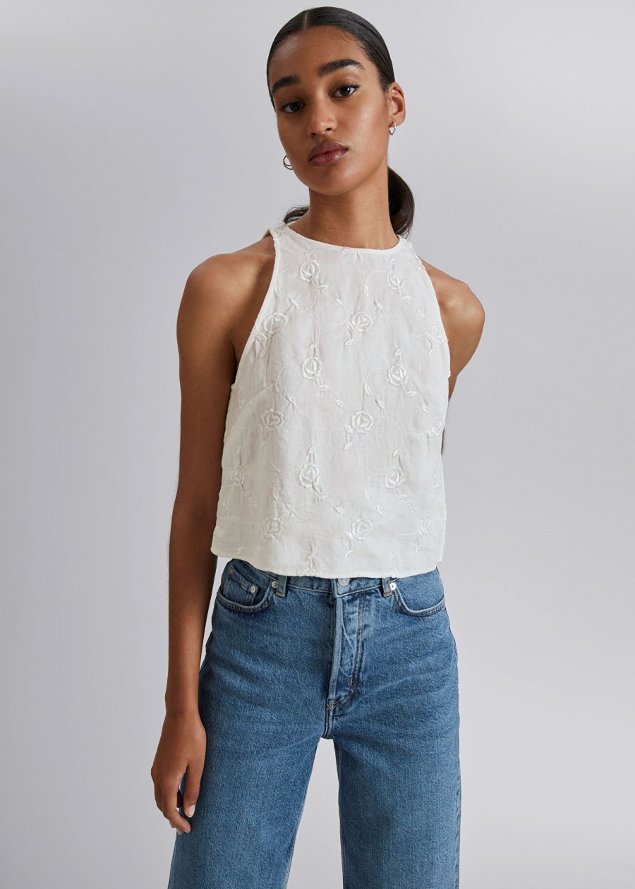 Toj & Other Stories | Hor Rund Hals Cropped Top Hvidt Blomstret Linned