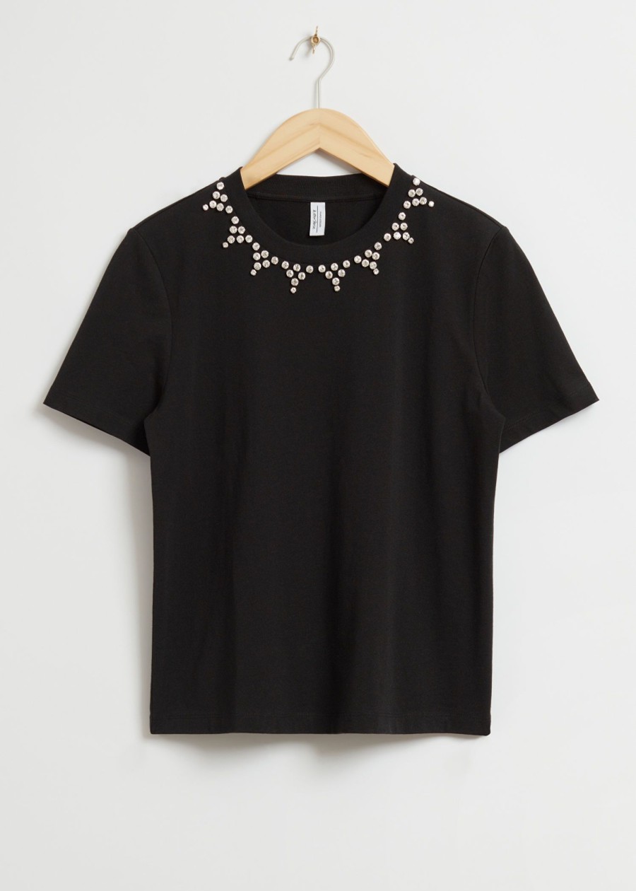 Toj & Other Stories | Rhinestone-Udsmykket T-Shirt Sort Udsmykket