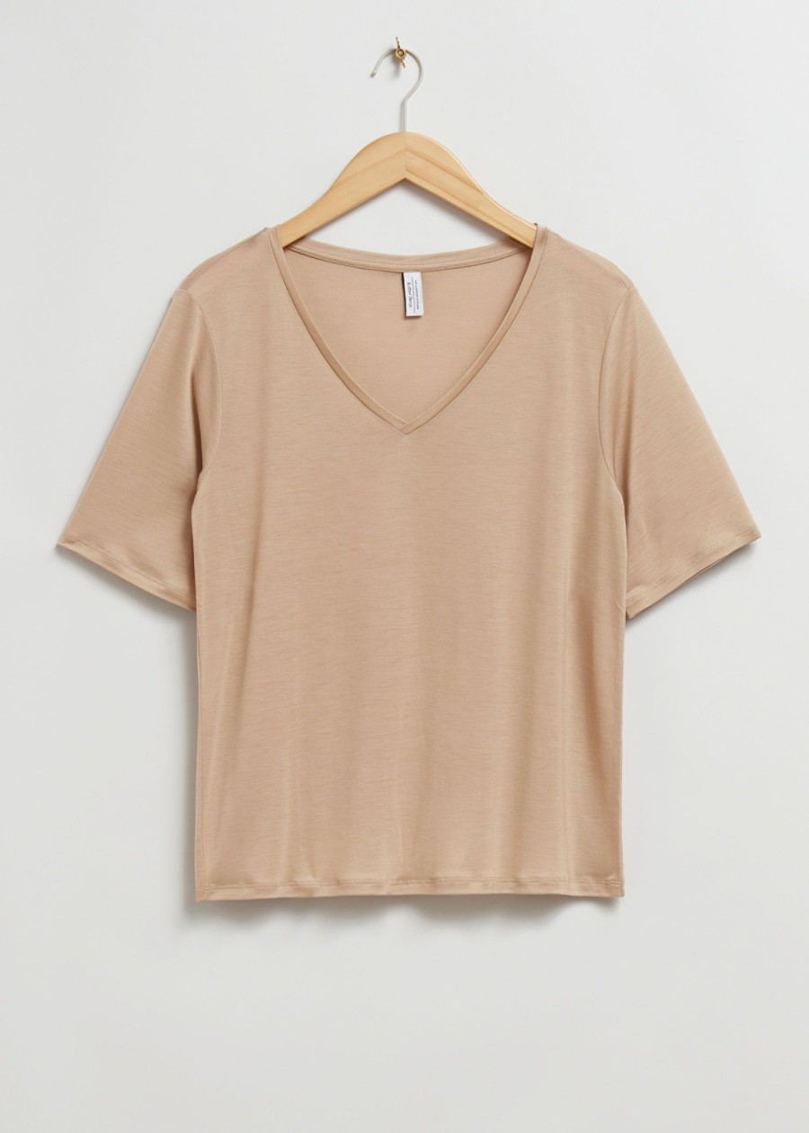 Toj & Other Stories | Crossover T-Shirt Med V-Hals Stovet Beige