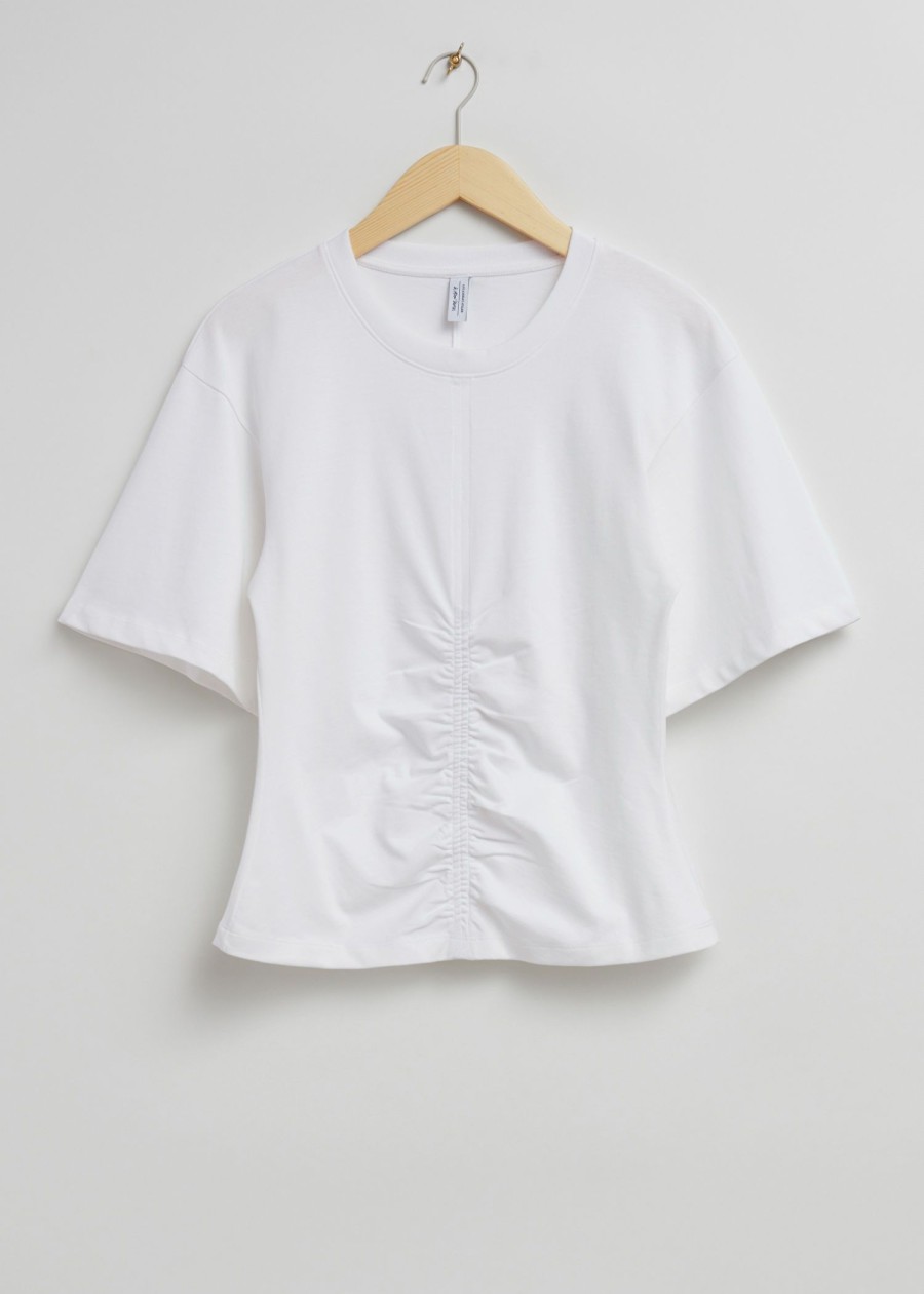 Toj & Other Stories | Ruched T-Shirt Med Rund Hals Hvid