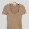 Toj & Other Stories | Strikket Sweetheart Neck Top Stovet Beige