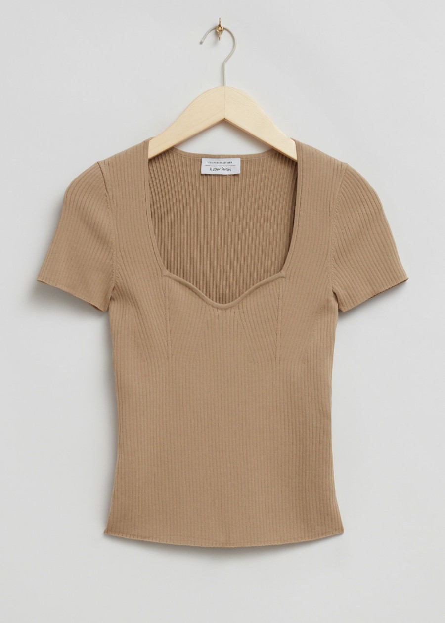 Toj & Other Stories | Strikket Sweetheart Neck Top Stovet Beige