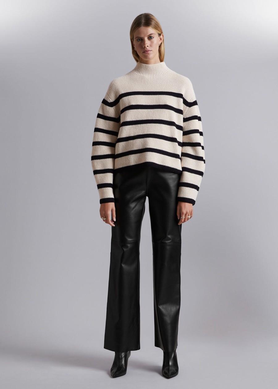 Toj & Other Stories | Mock Neck Merino Jumper Creme/Sorte Striber