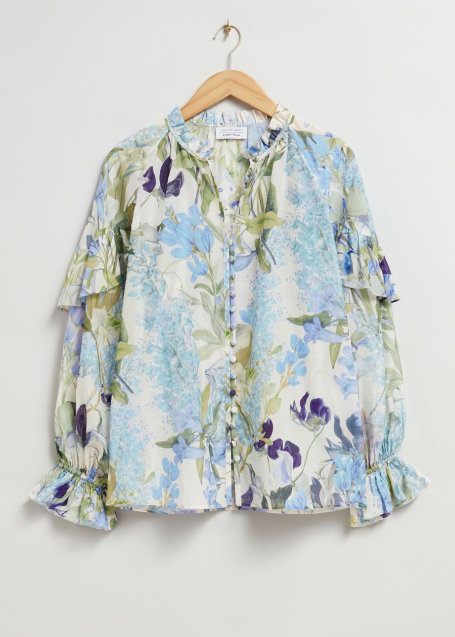 Toj & Other Stories | Afslappet Frill Detail Bluse Beige/Bla Blomsterprint