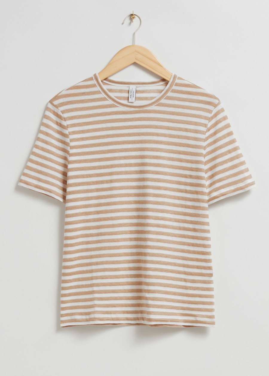 Toj & Other Stories | T-Shirt Med Rund Hals Beige/Hvidstribet