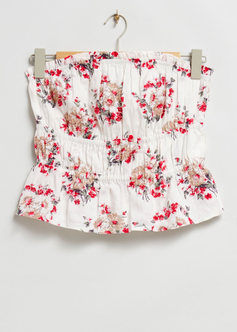 Toj & Other Stories | Elastisk Broderet Bustier Top Hvid Blomsterbroderet