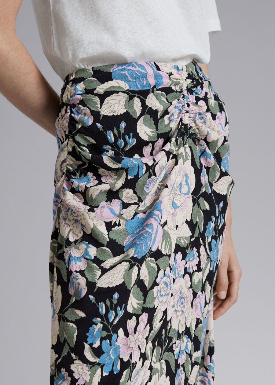 Toj & Other Stories | Ruched Midi-Nederdel Sort Blomsterprint