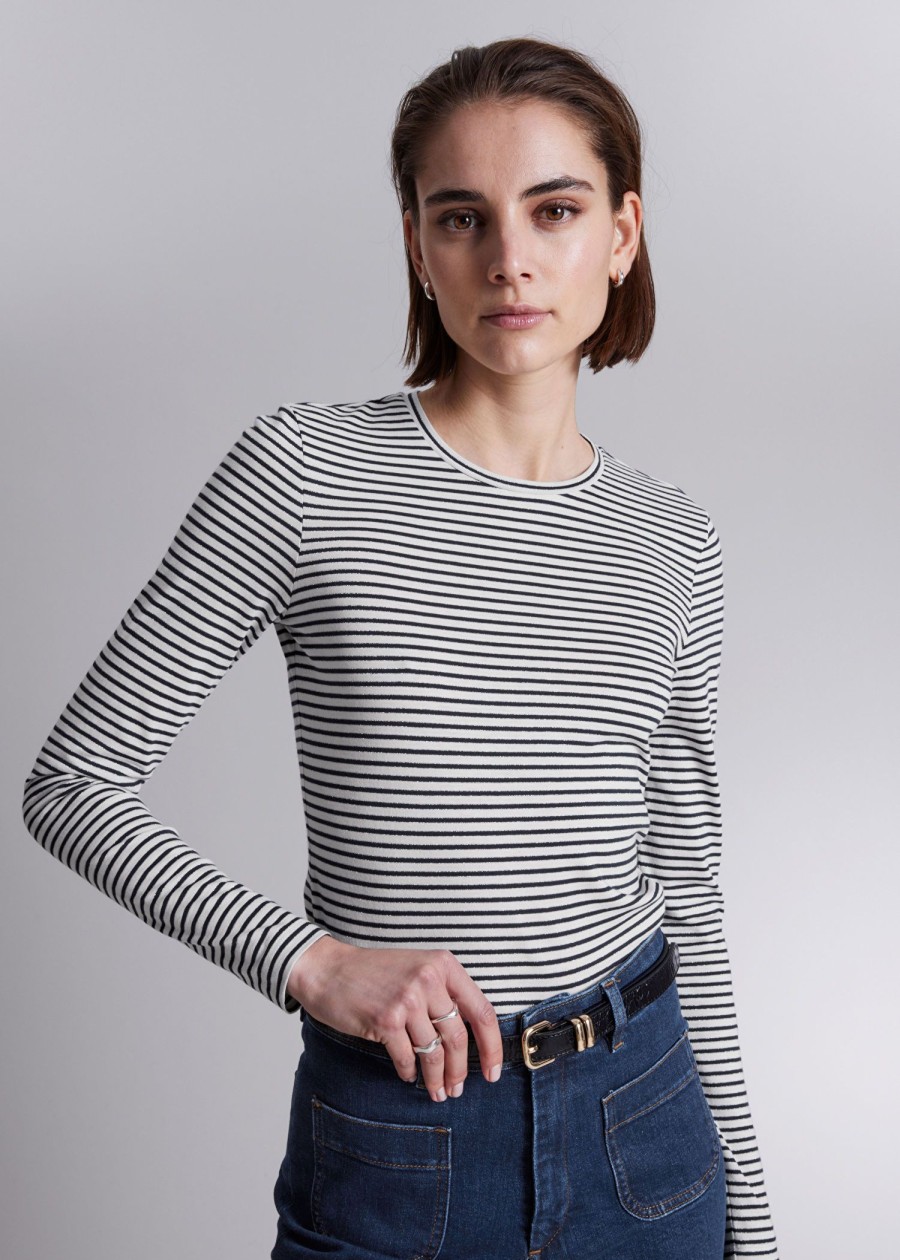 Toj & Other Stories | Stribet Glitter Top Navy/Creme Striber