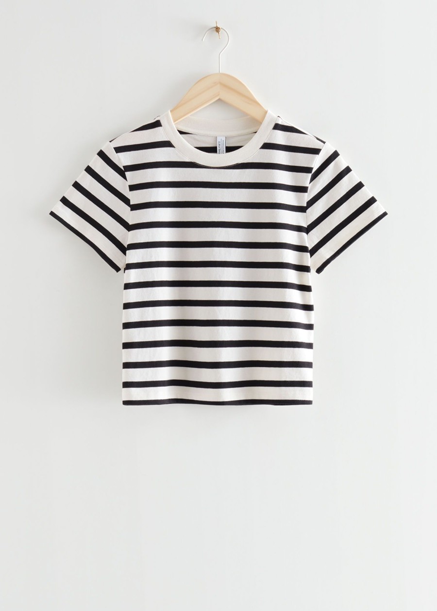 Toj & Other Stories | Cropped T-Shirt Med Rund Hals Sort/Hvide Striber