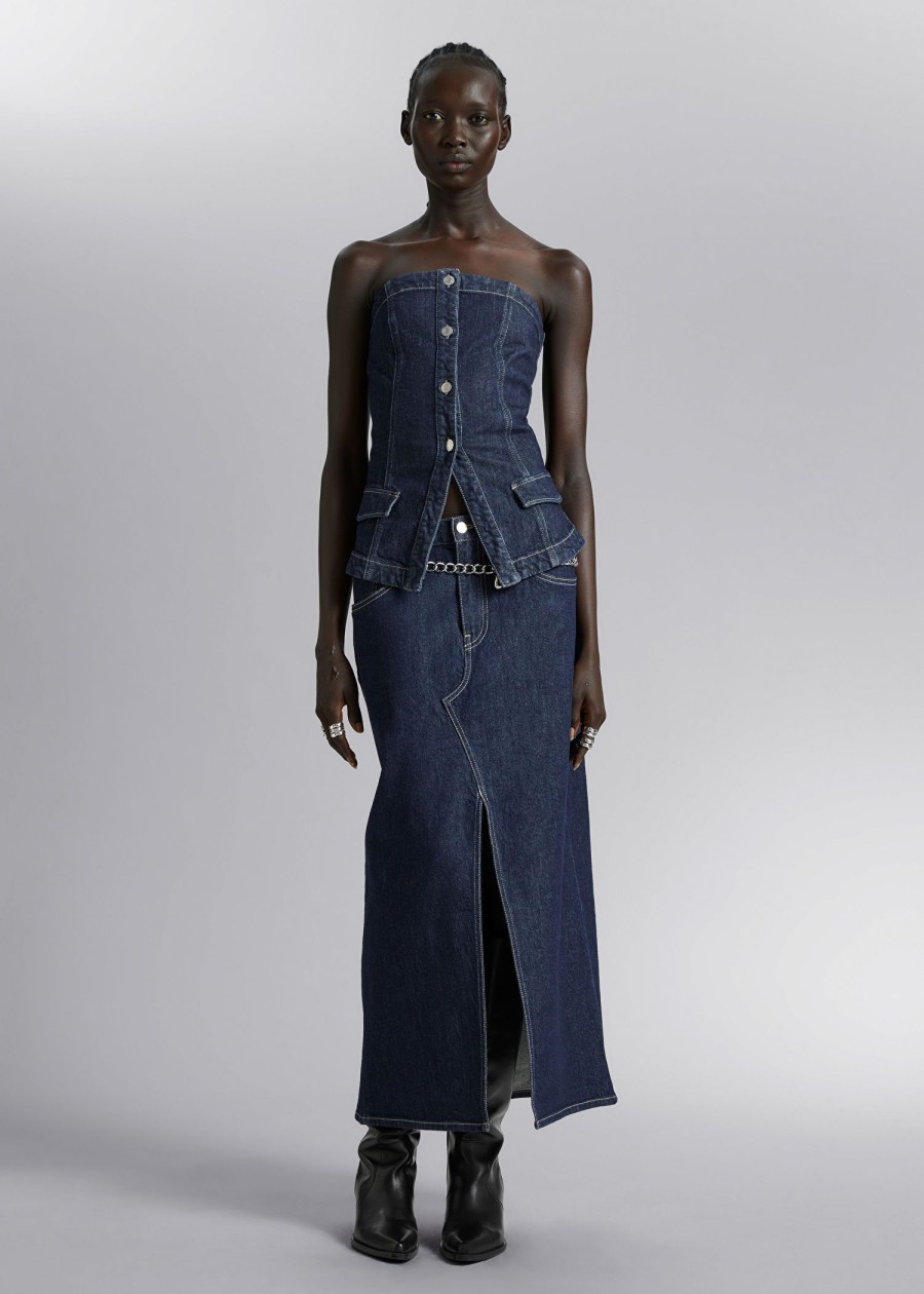 Toj & Other Stories | 5-Lommers Denim Midi-Nederdel Morkebla