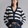 Toj & Other Stories | Cropped Strik Cardigan Navy/Hvide Striber