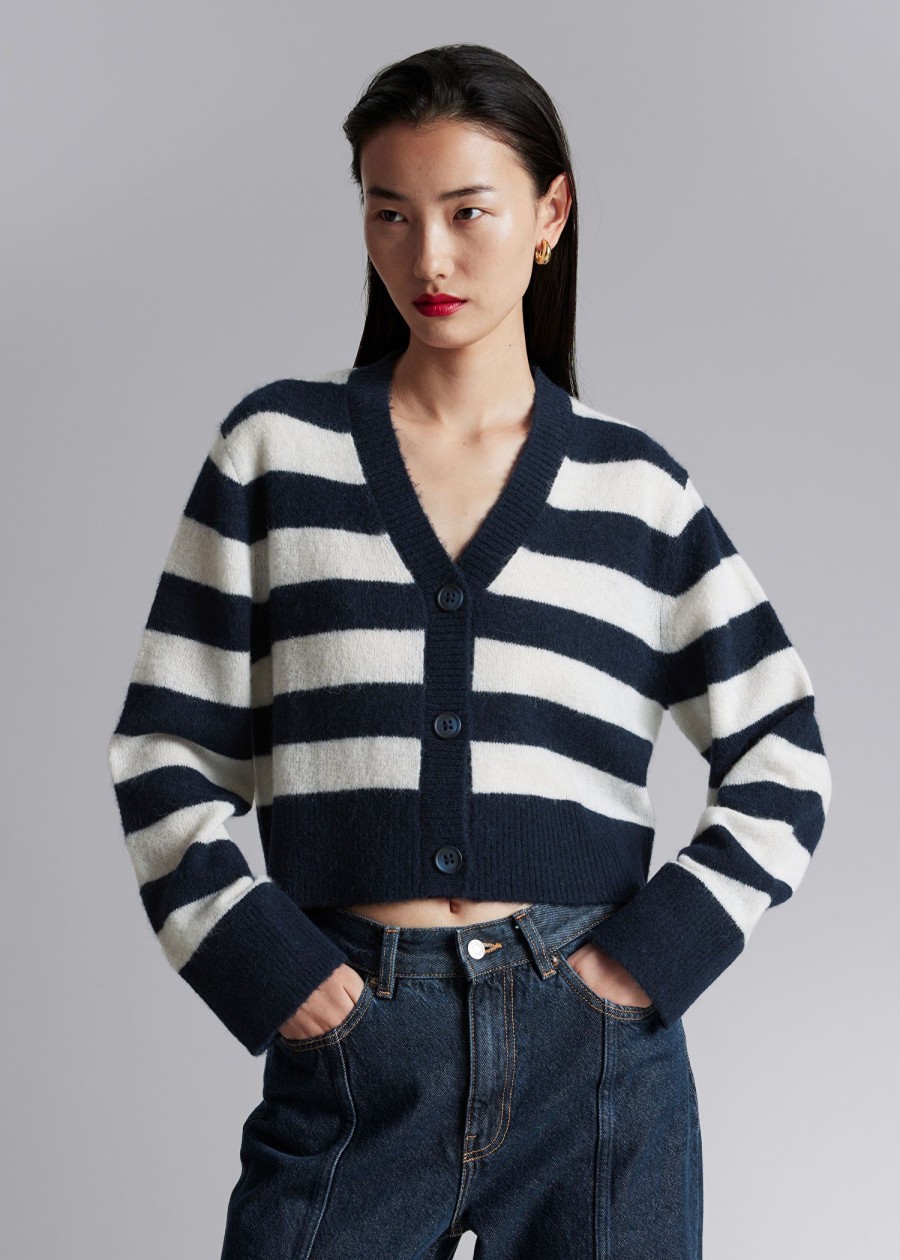 Toj & Other Stories | Cropped Strik Cardigan Navy/Hvide Striber