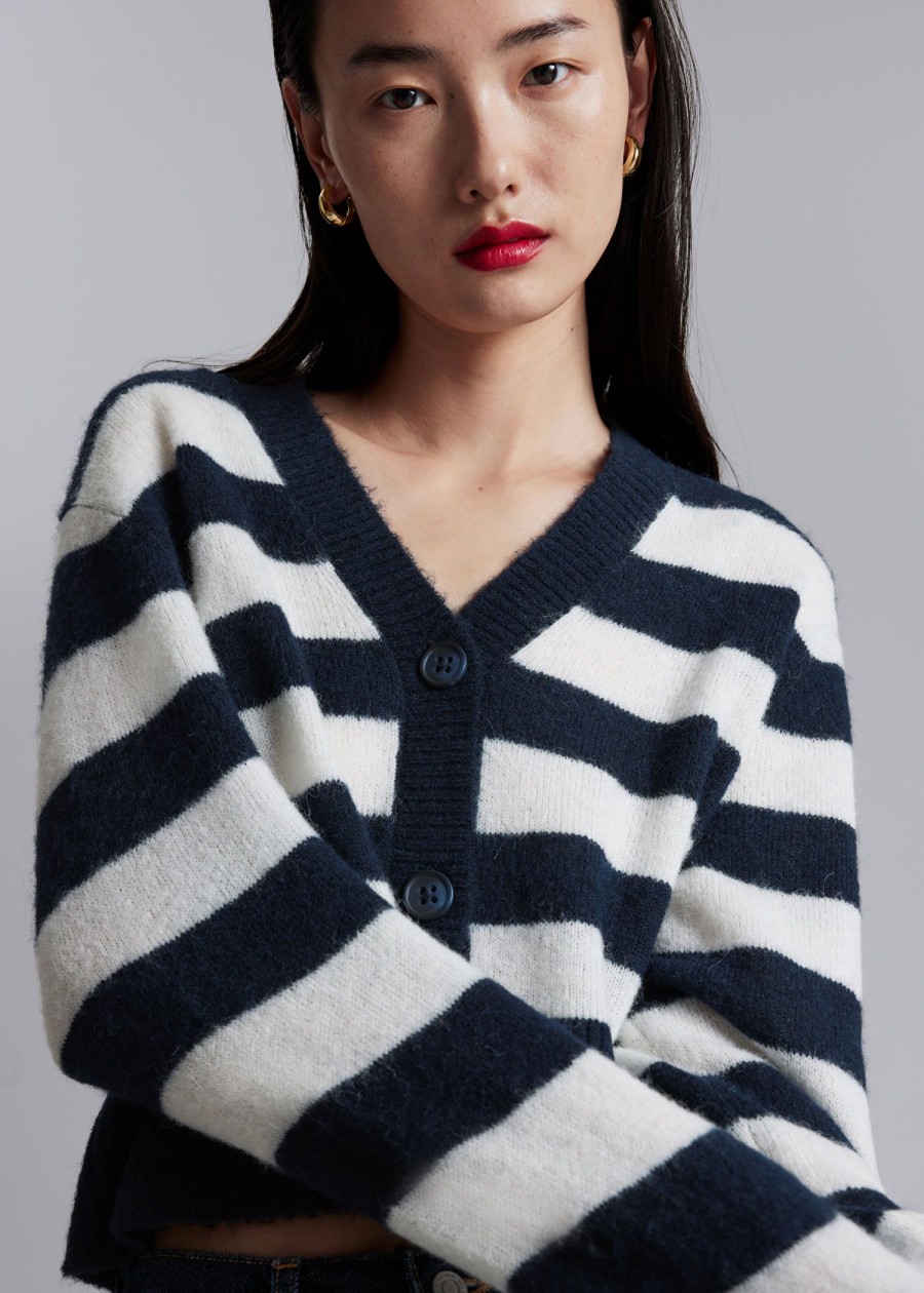 Toj & Other Stories | Cropped Strik Cardigan Navy/Hvide Striber