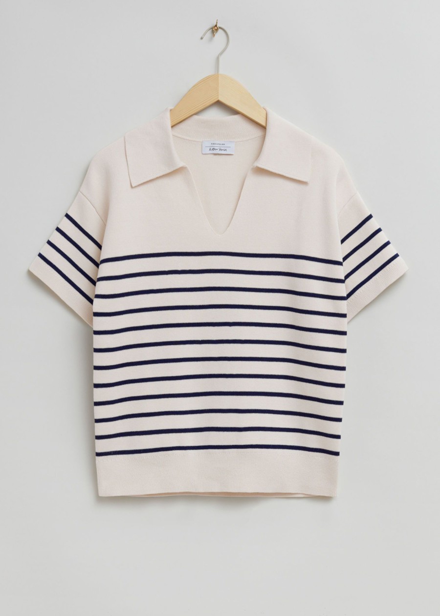 Toj & Other Stories | Kortaermet Sweater Med Aben Krave Creme/Marinebla Stribet