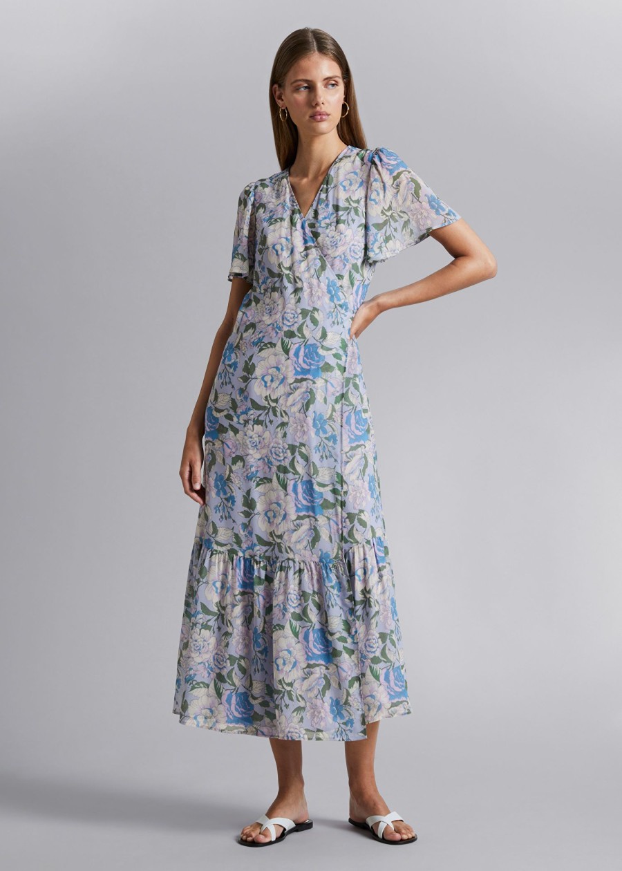 Toj & Other Stories | Flutter Sleeve Wrap Midi-Kjole Lysebla Blomsterprint